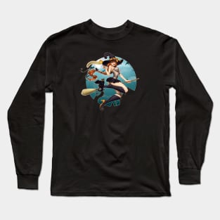 Pin up Girl Witch Happy Halloween Long Sleeve T-Shirt
